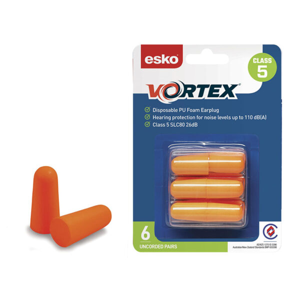 Esko Vortex Earplugs Orange Uncorded 6 Pack
