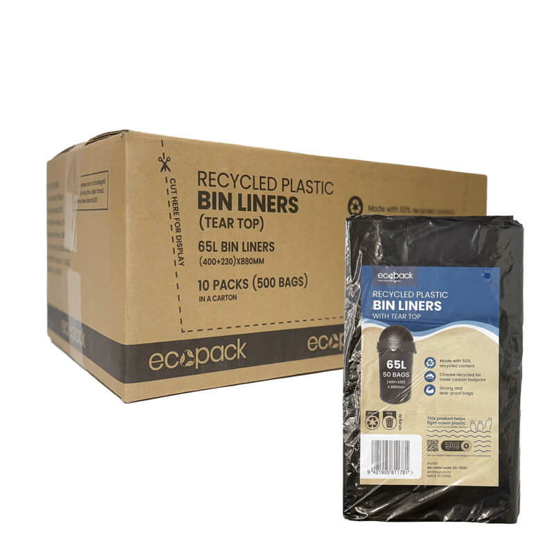 Ecopack 65L Recycled Plastic Garbage Bin Liners with 40mm Tear Top - Image 5