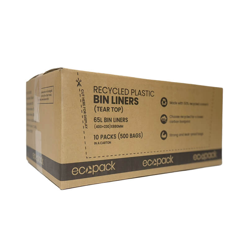 Ecopack 65L Recycled Plastic Garbage Bin Liners with 40mm Tear Top - Image 6