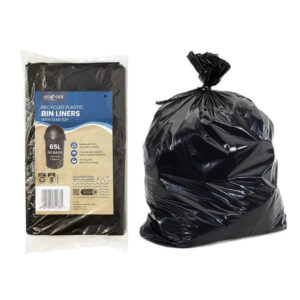 Ecopack 65L Recycled Plastic Garbage Bin Liners with 40mm Tear Top