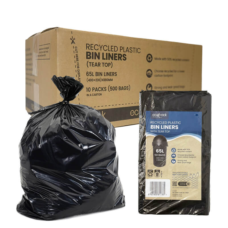 Ecopack 65L Recycled Plastic Garbage Bin Liners with 40mm Tear Top - Image 2