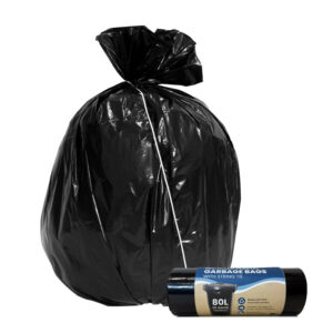 Ecopack 80L Recycled Plastic Garbage Bin Liners with String Tie (Black)