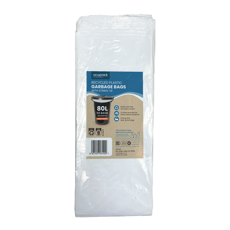 Ecopack 80L Recycled Plastic Garbage Bin Liners with String Tie (White) - Image 2