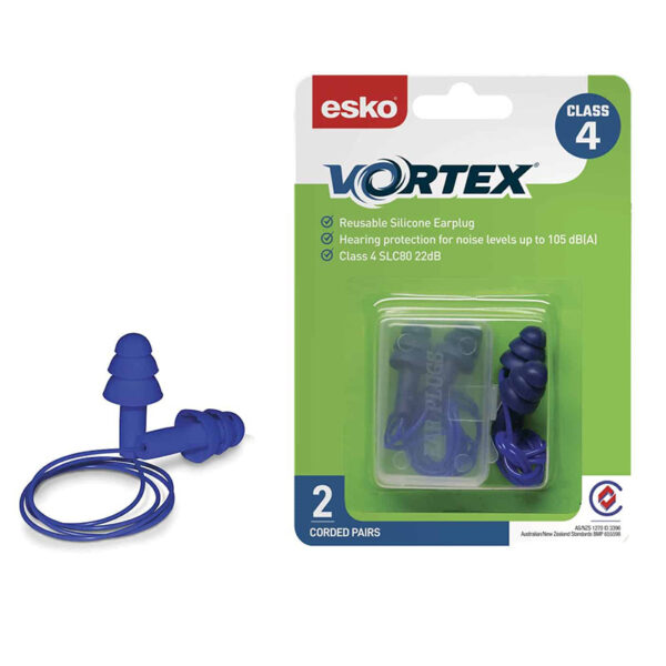 Esko Vortex Blue Corded Earplugs - 2-Pack