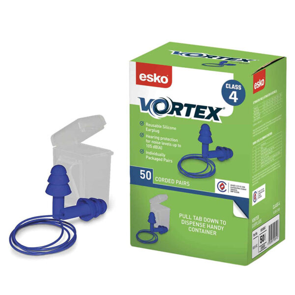 Esko Vortex Blue Corded Reusable Earplugs 