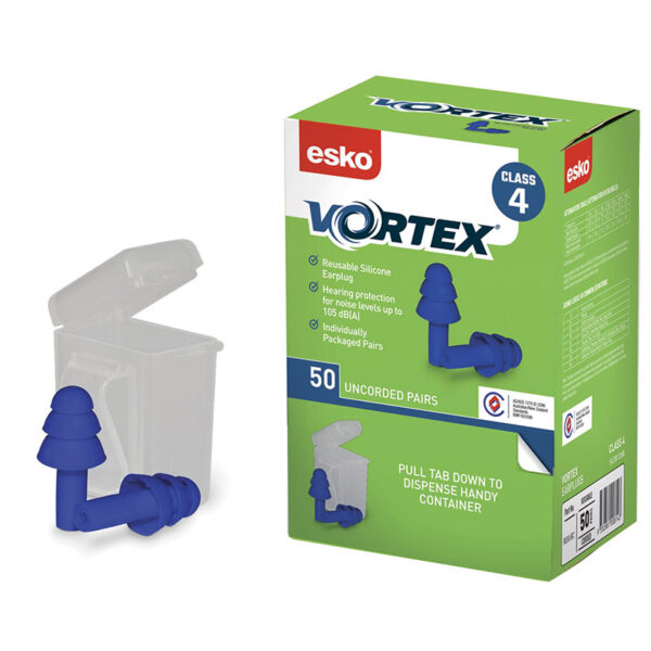 Esko Vortex Blue Uncorded Reusable Earplugs 