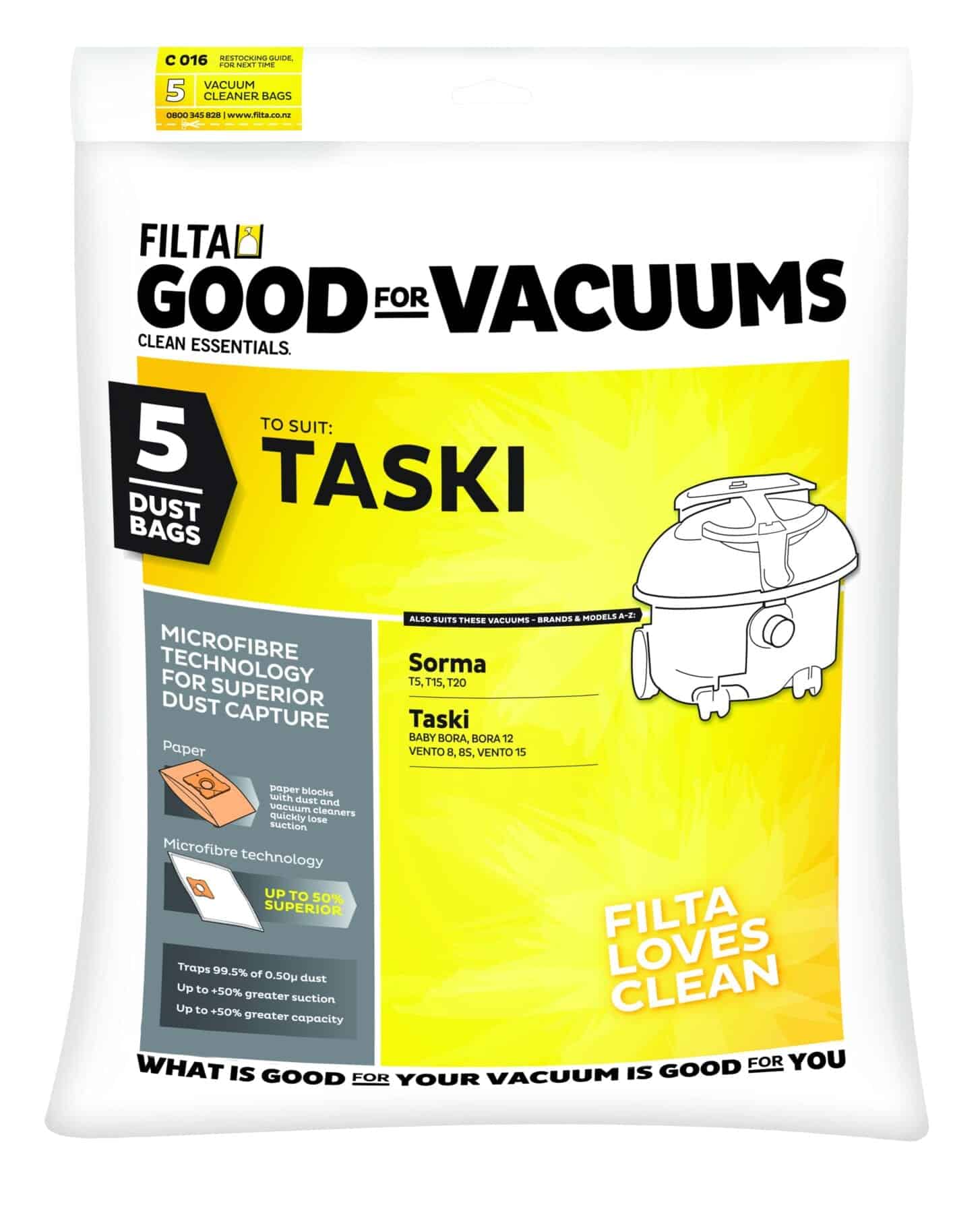 Filta Taski Microfibre Vacuum Cleaner Bags 5 Pack (C016) RapidClean NZ